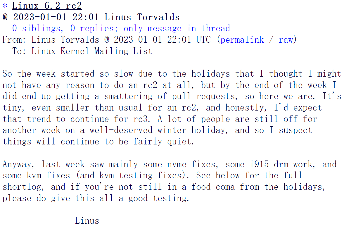 Linux Kernel 6.2-rc2 发布