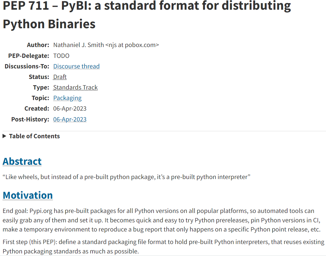 Python 新提案 PyBI：分发 Python 二进制文件的标准格式