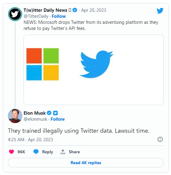 微软将 Twitter 从旗下广告平台移除，马斯克扬言起诉微软