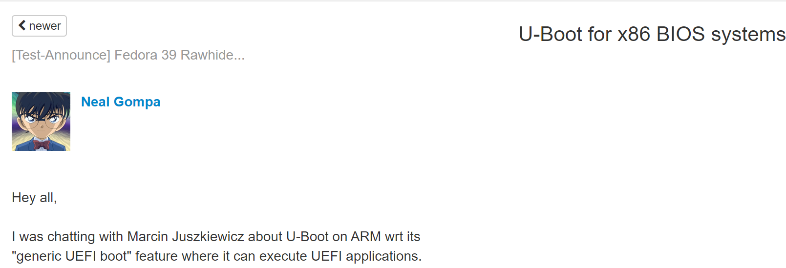 Fedora 开发者计划在 x86 BIOS 系统上使用 U-Boot 