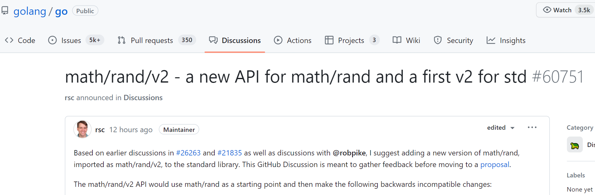 Go 开发团队讨论创建 math/rand/v2：引入新 API、标准库首个 v2 版本包