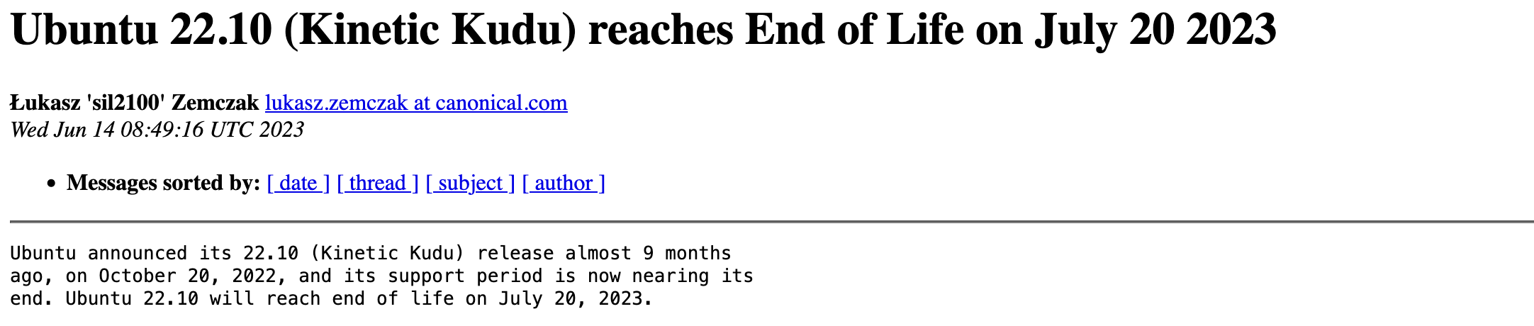 Ubuntu 22.10 生命周期即将结束