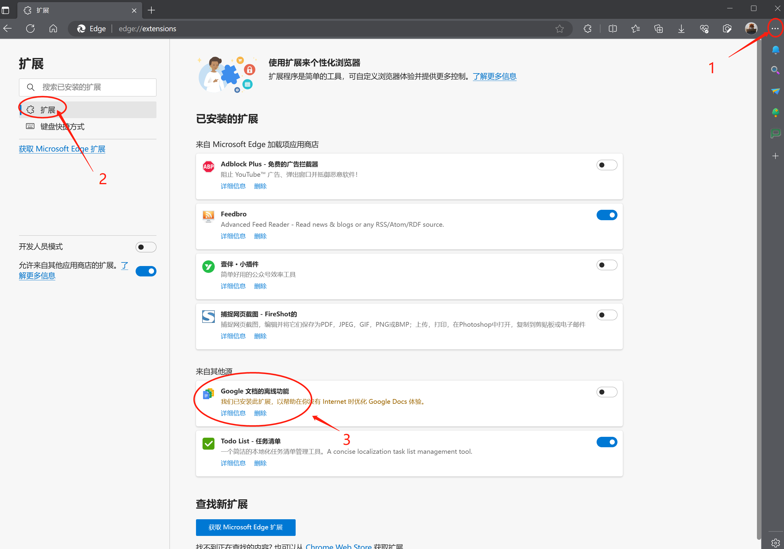 Edge 浏览器强制推送安装 Google Docs 离线扩展