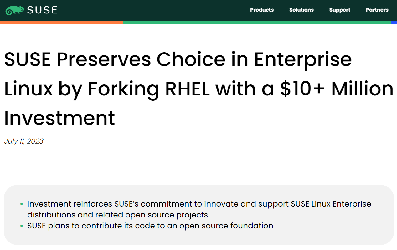 SUSE 投入 1000 万美元，fork RHEL