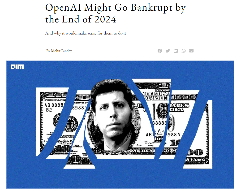 ChatGPT 每日成本约 70 万美元，OpenAI 或已在破产边缘