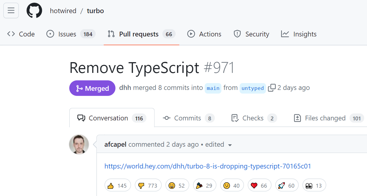 Ruby on Rails 作者 DHH 宣布 Turbo 8 将移除 TypeScript 代码