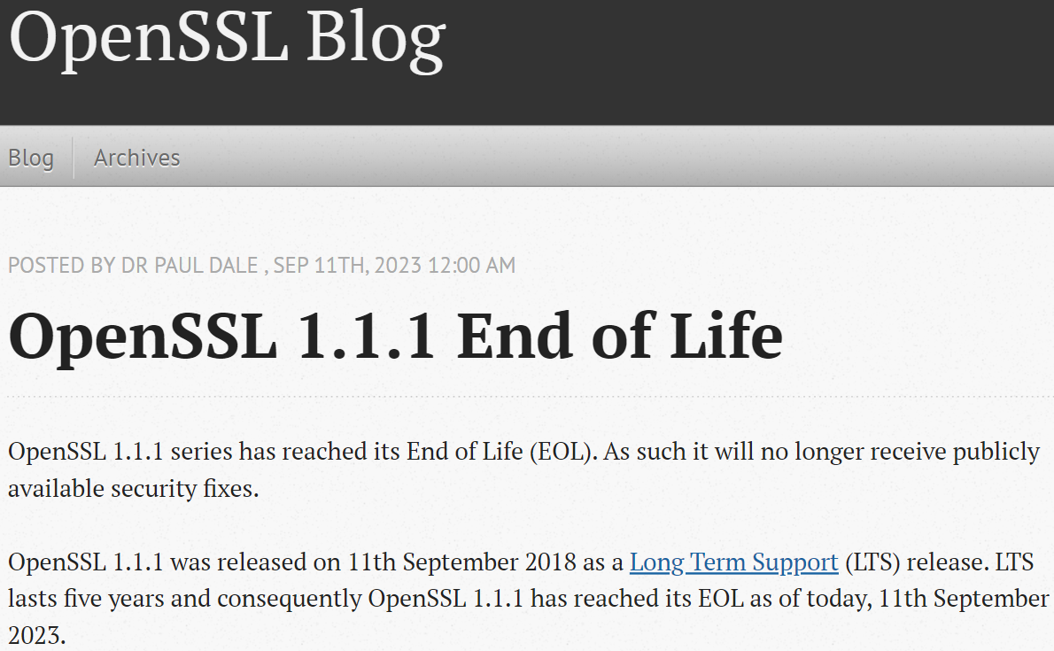 OpenSSL 1.1.1 生命周期结束