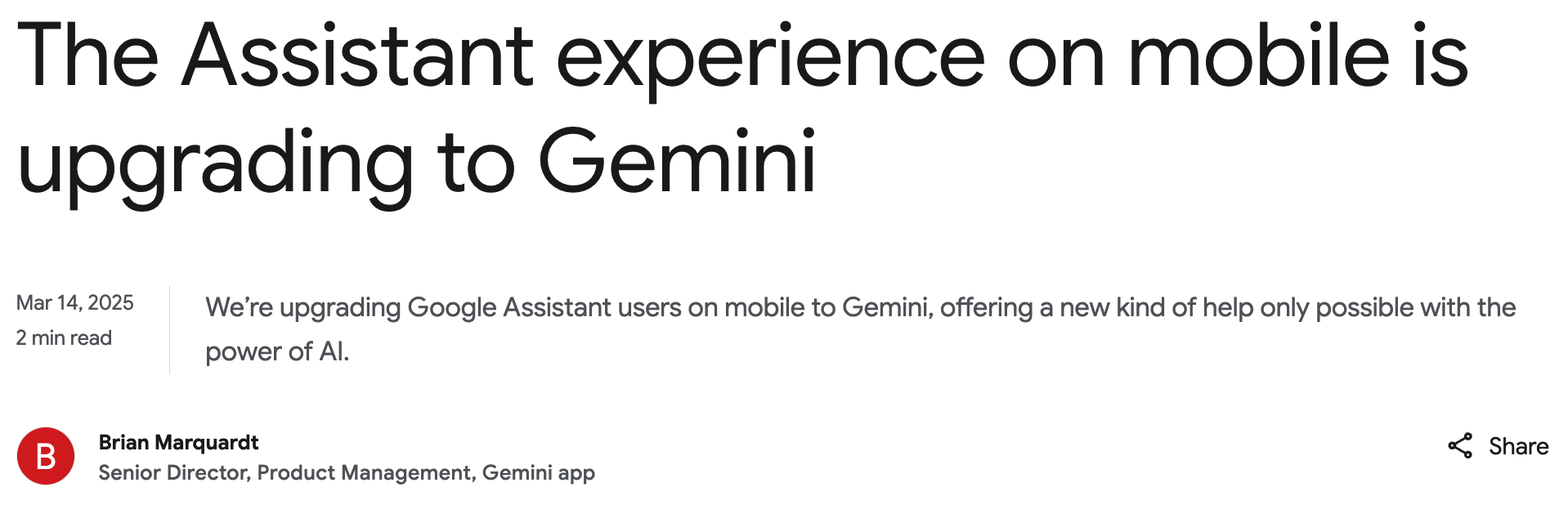 Gemini 将取代 Google Assistant