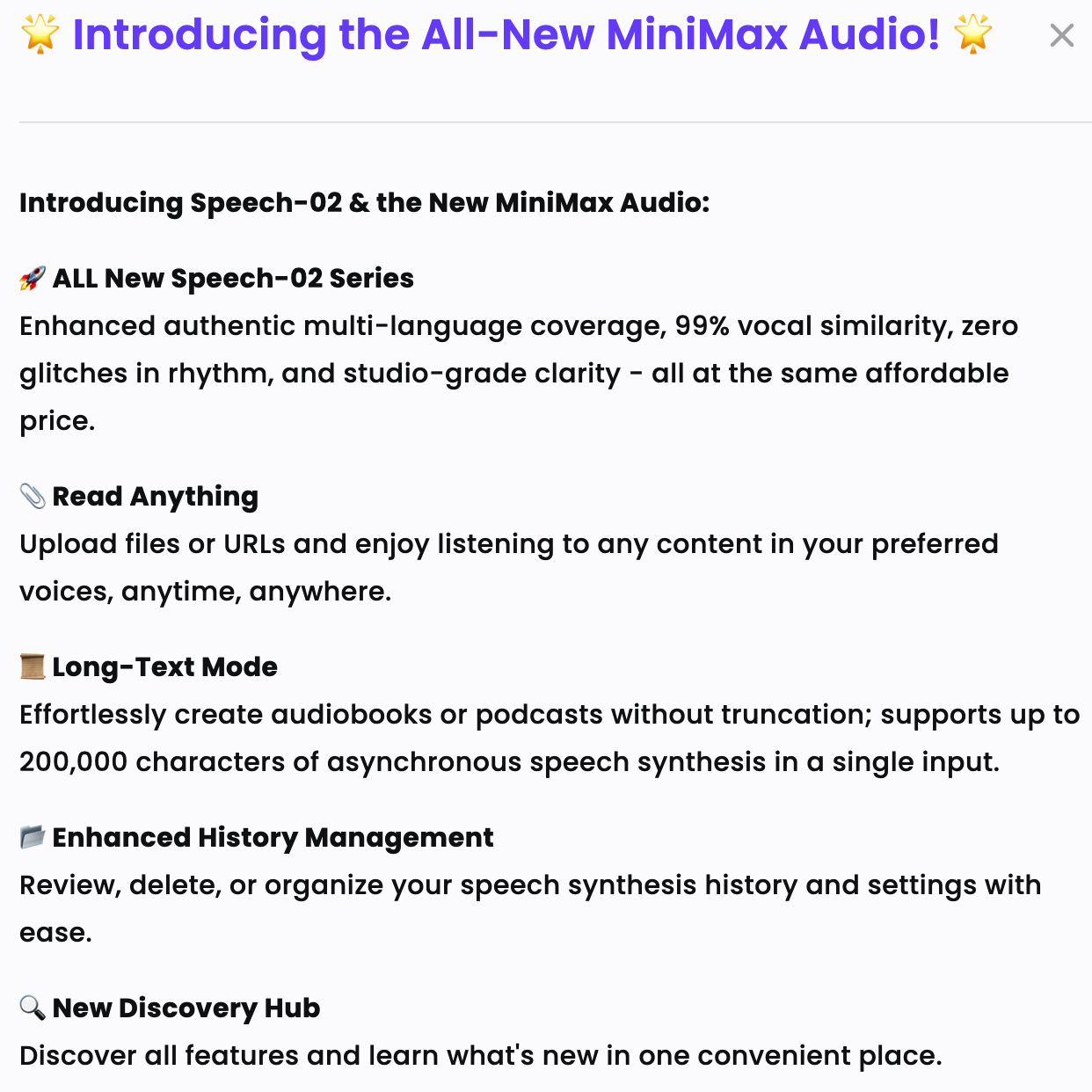MiniMax Audio 发布 Speech-02 模型，单次输入支持 20 万字符