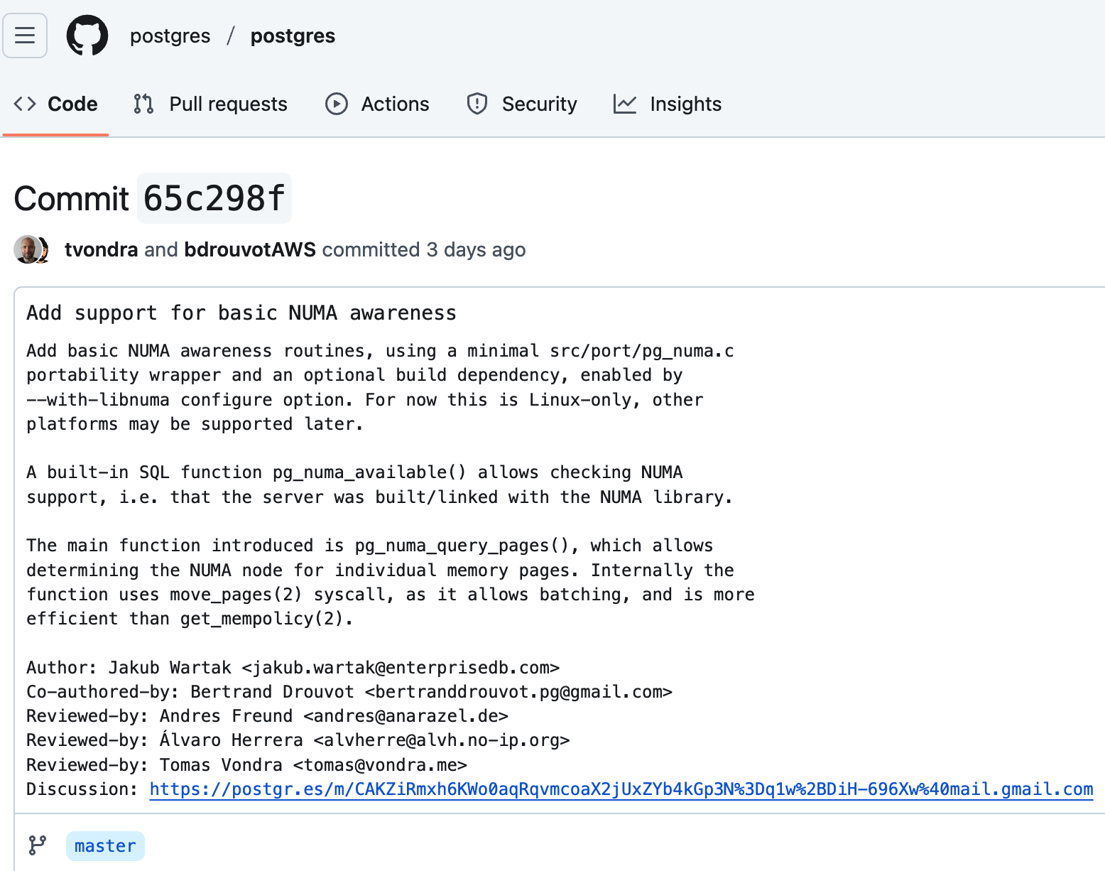 PostgreSQL 合并对 NUMA Awareness 的初步支持