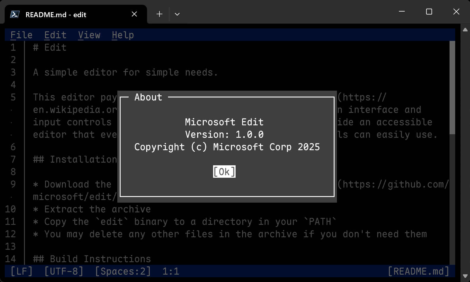 命令行文本编辑器 Microsoft Edit
