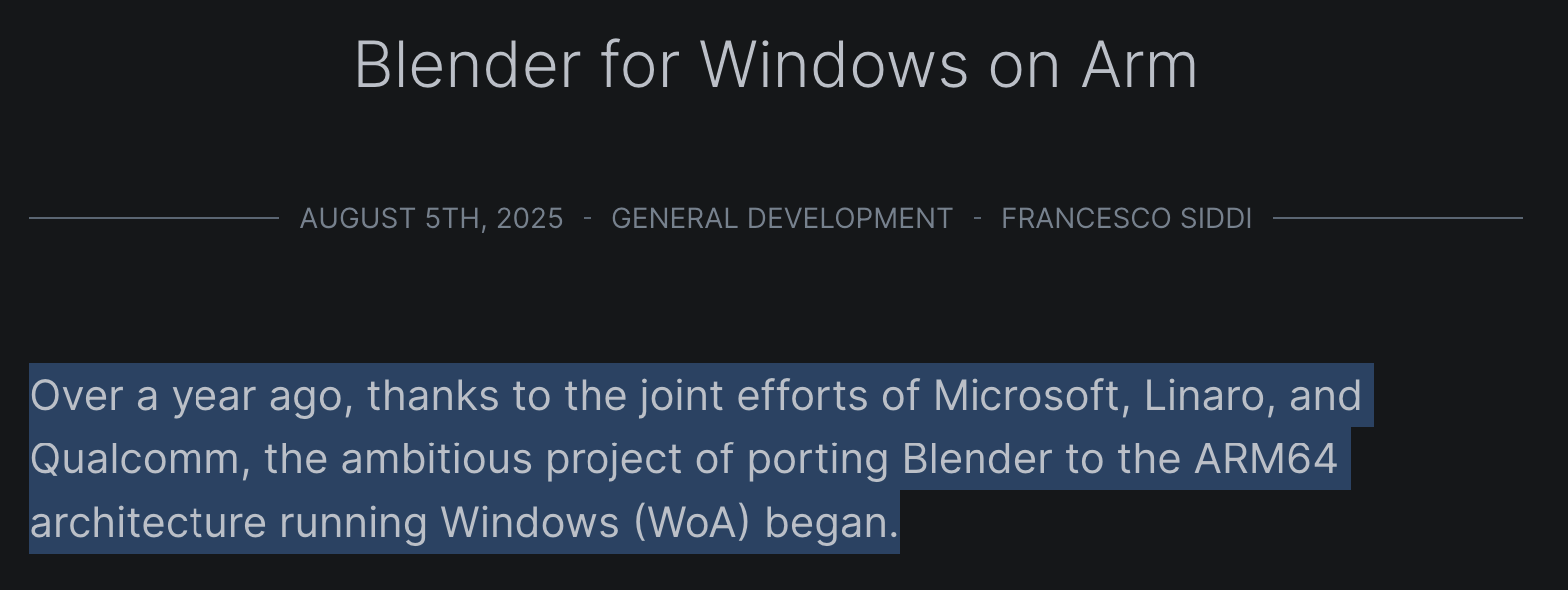 Blender 原生支持 Windows 11 on Arm