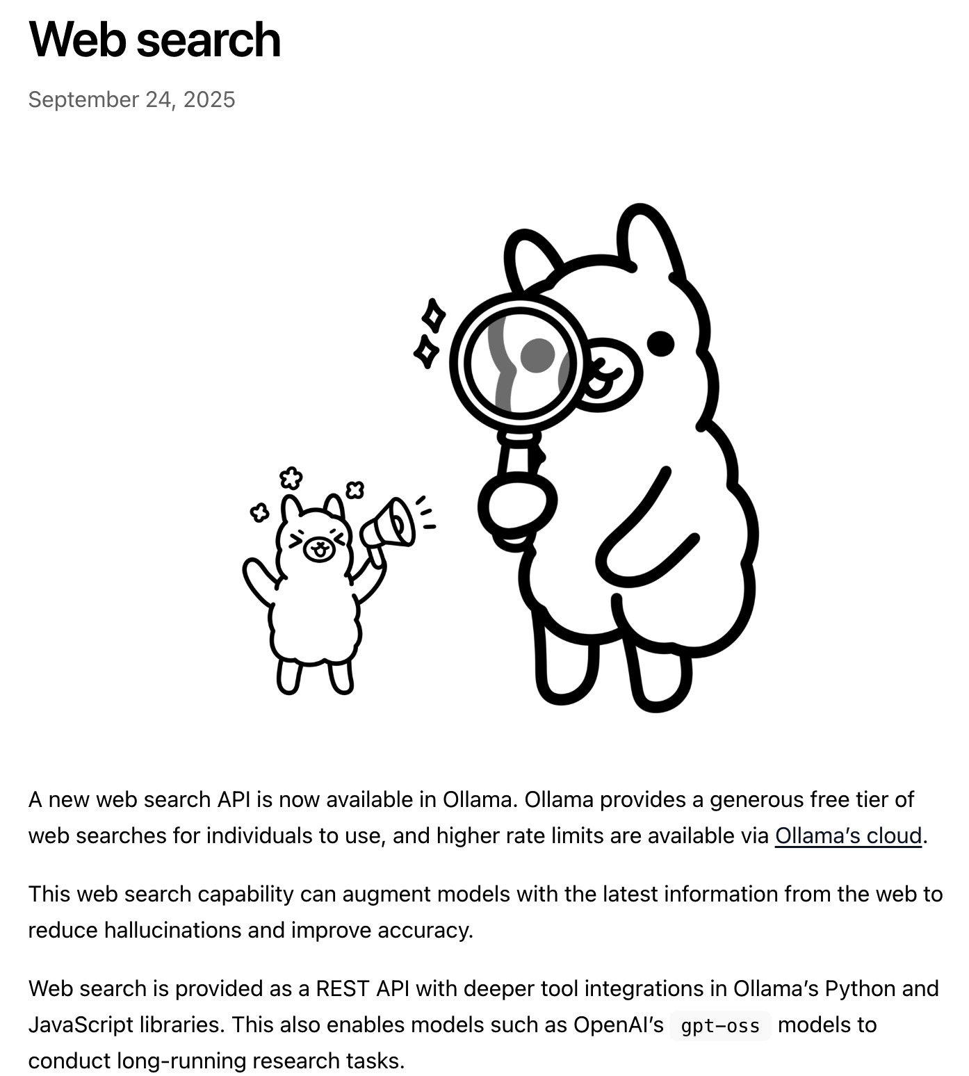 Ollama 上线 “Web search” API，为 LLM 集成实时网络搜索能力