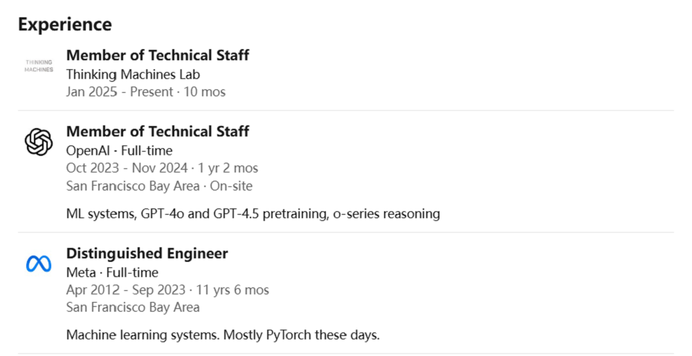 Thinking Machines Lab 联合创始人加入 Meta