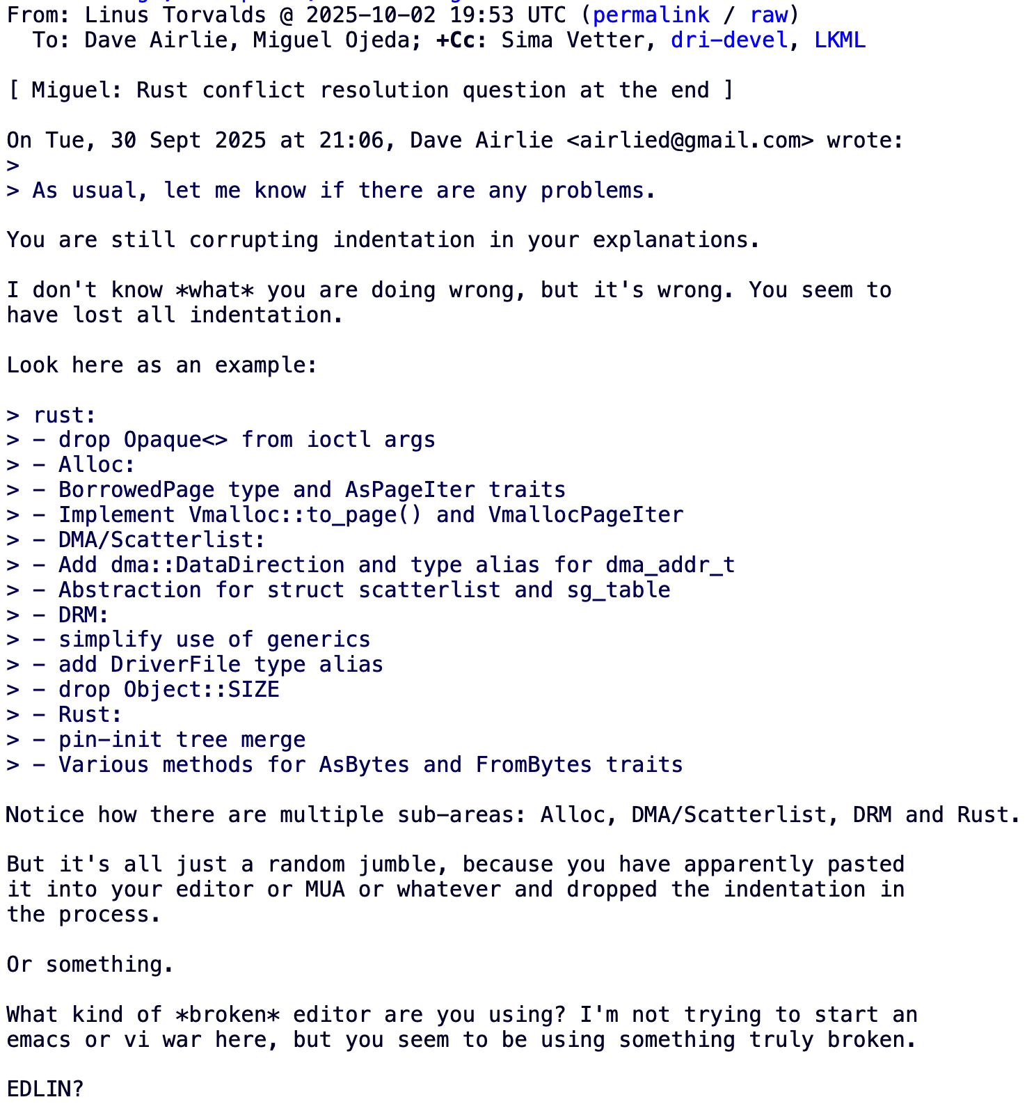 Linus Torvalds 批评 Rust 代码格式化工具：称其“完全疯狂”
