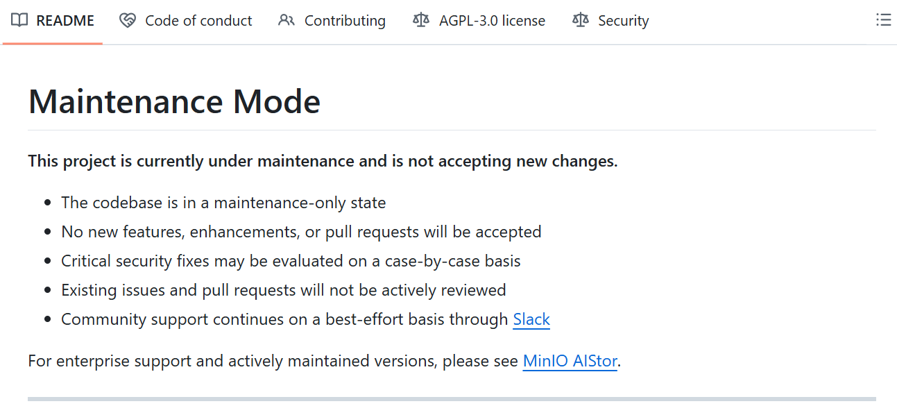 MinIO 宣布进入维护模式